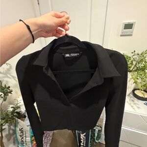 Zara Elegant Black Cropped Long Sleeve Top
